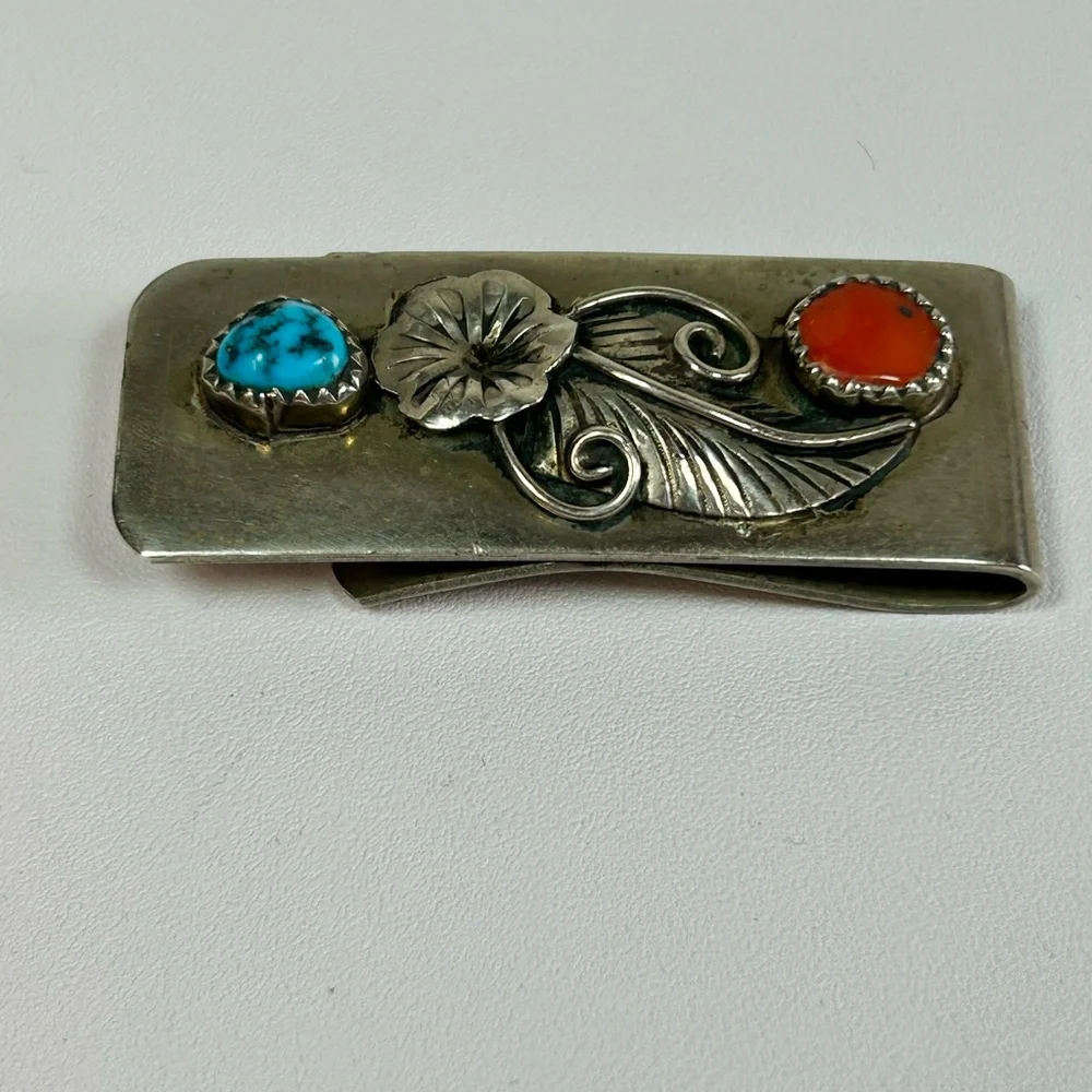 Vintage Native Turquoise Coral Money Clip